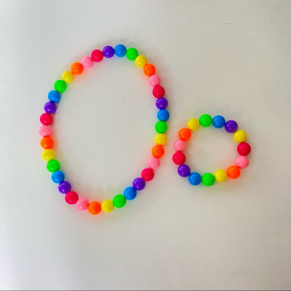 Girls 2 Pc Set, Rainbow 🌈 Stretch Bead Necklace & Bracelet